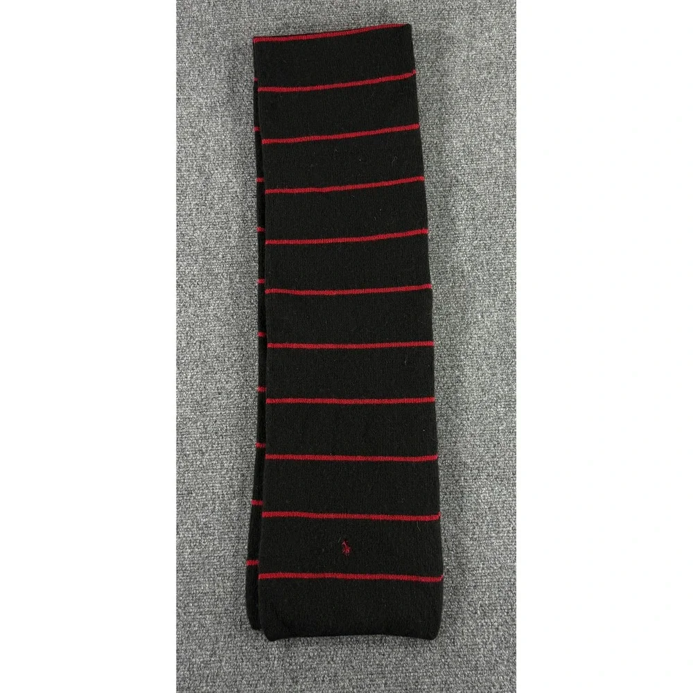 Polo Ralph Lauren Scarf Black Red Striped 100% Lambswool Knit Pony Logo‎ Mens